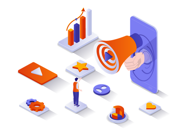 Marketing analytics illustration with growth charts